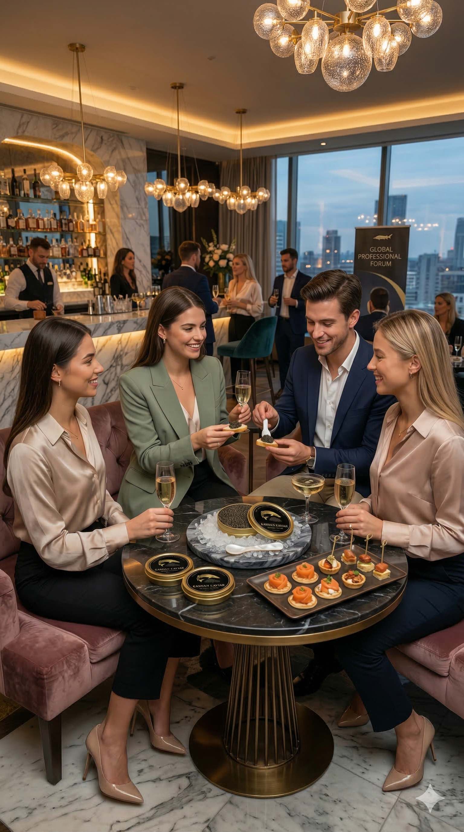 Luxury caviar dining scene
